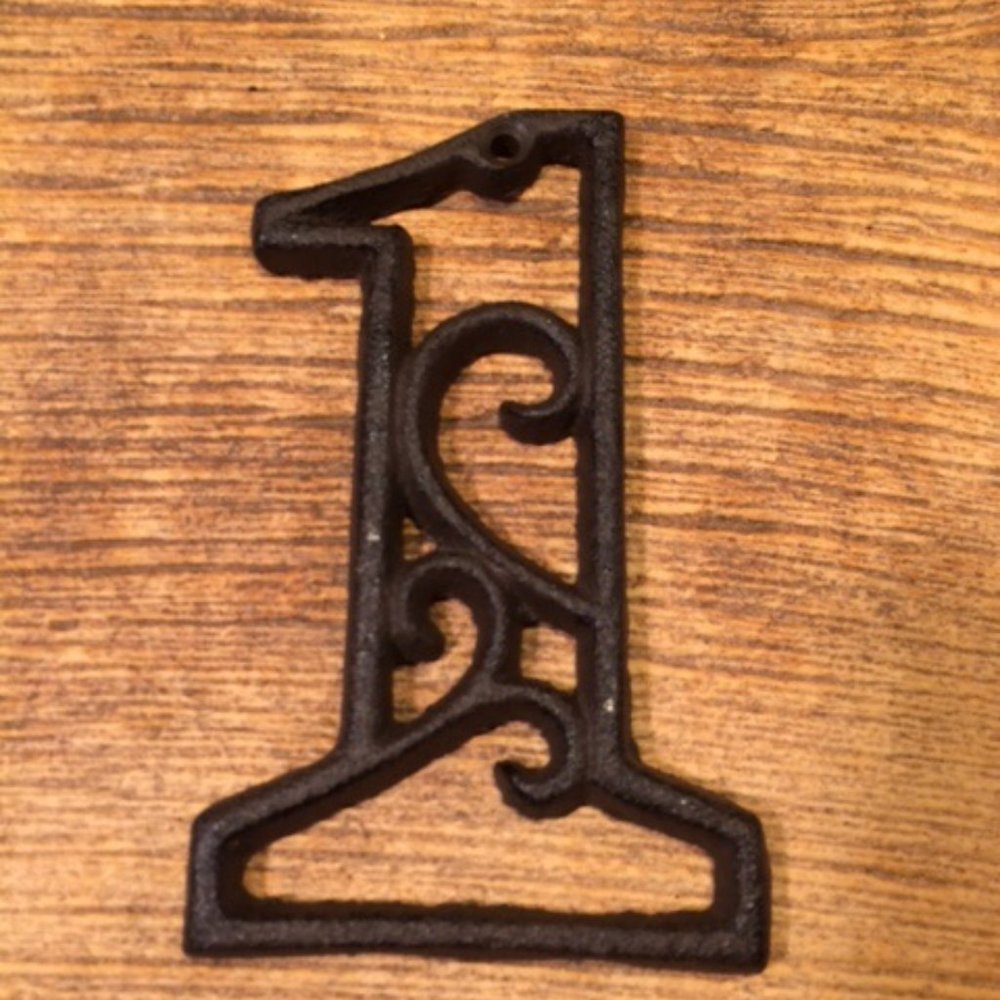 "1" (One) House Address Number Ornate Cast Iron Filigree 4 5/8" tall 0184-0558-1